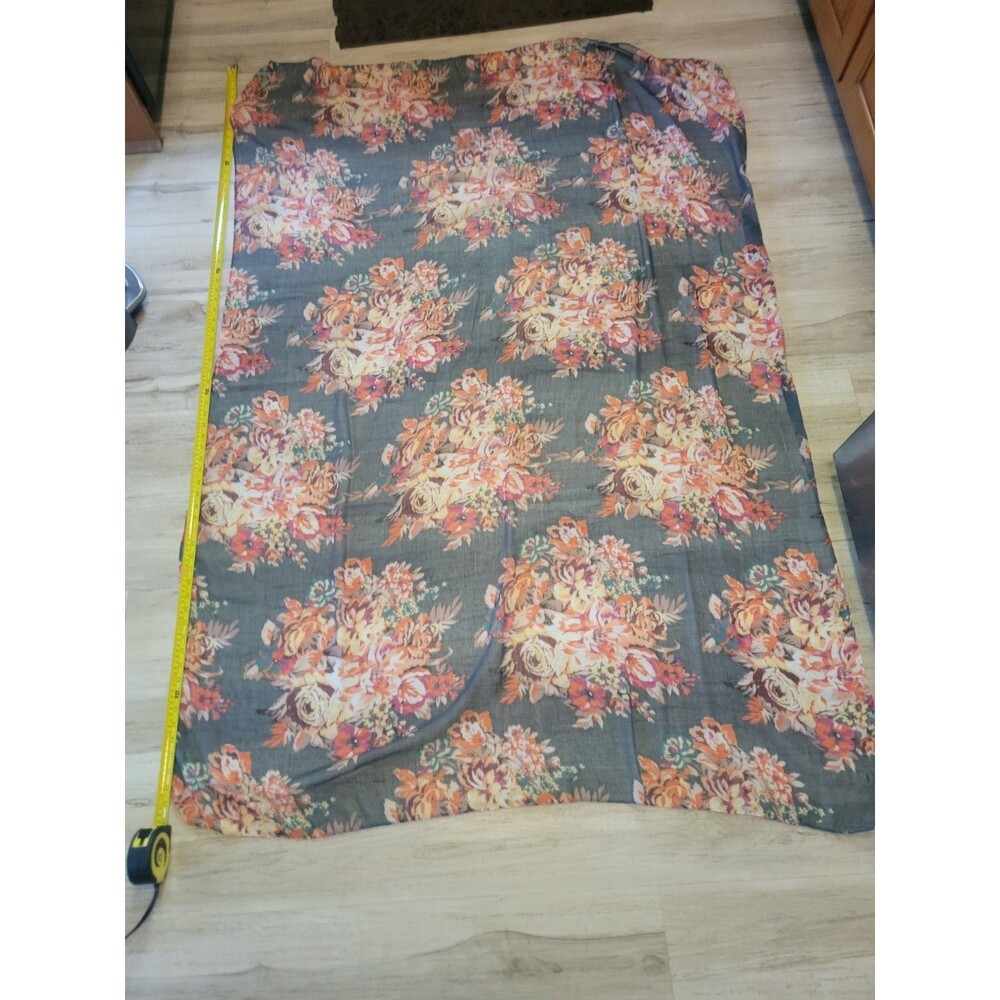 Boho Cottagecore Floral Blue Gray Orange Lightweight Large Scarf